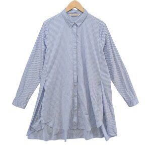 Max Volmary Tunic Top Womens Blue White Striped Long Sleeve Cotton Stretch Sz 12